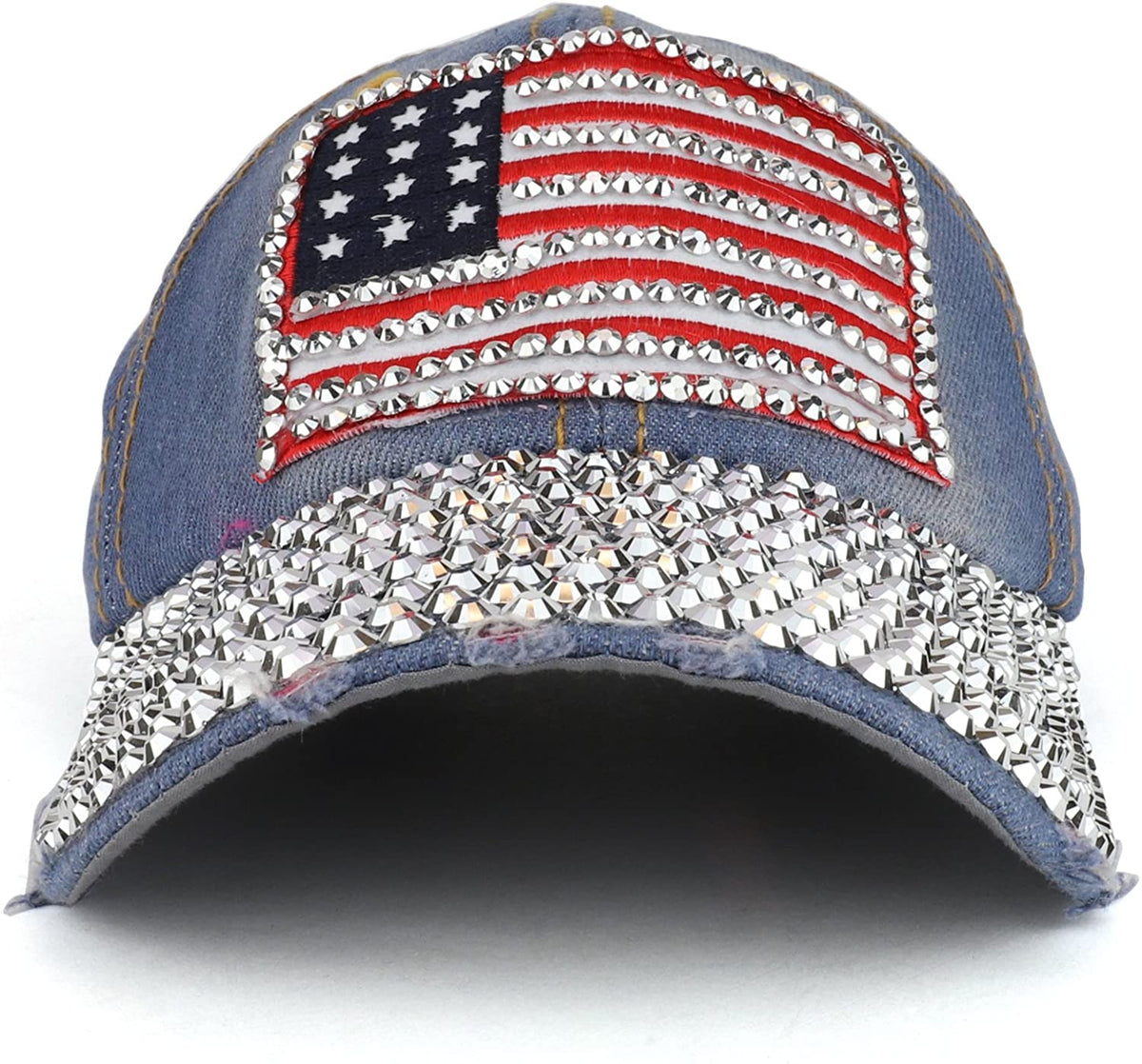 Armycrew Bling Studded US American Flag Embroidered Denim Cap with Stones