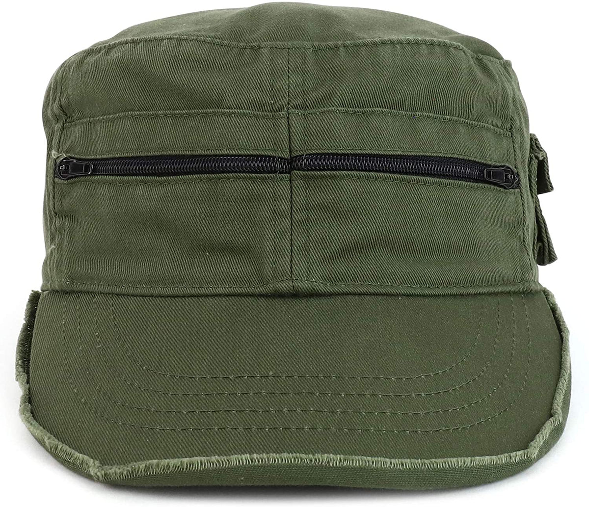 Armycrew Enzyme Washed Zippered Front Pockets Frayed Bill Army Cap - Olive