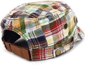 Armycrew Fashion Plaid Frayed Bill Flat Top Cotton Army Cap - Gold